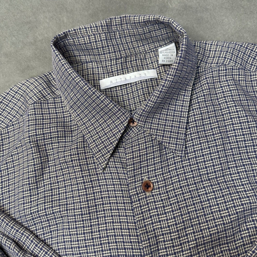 Metaphor Button Down Shirt Mens M Blue Tan Woven Geometric Long Sleeve Excellent